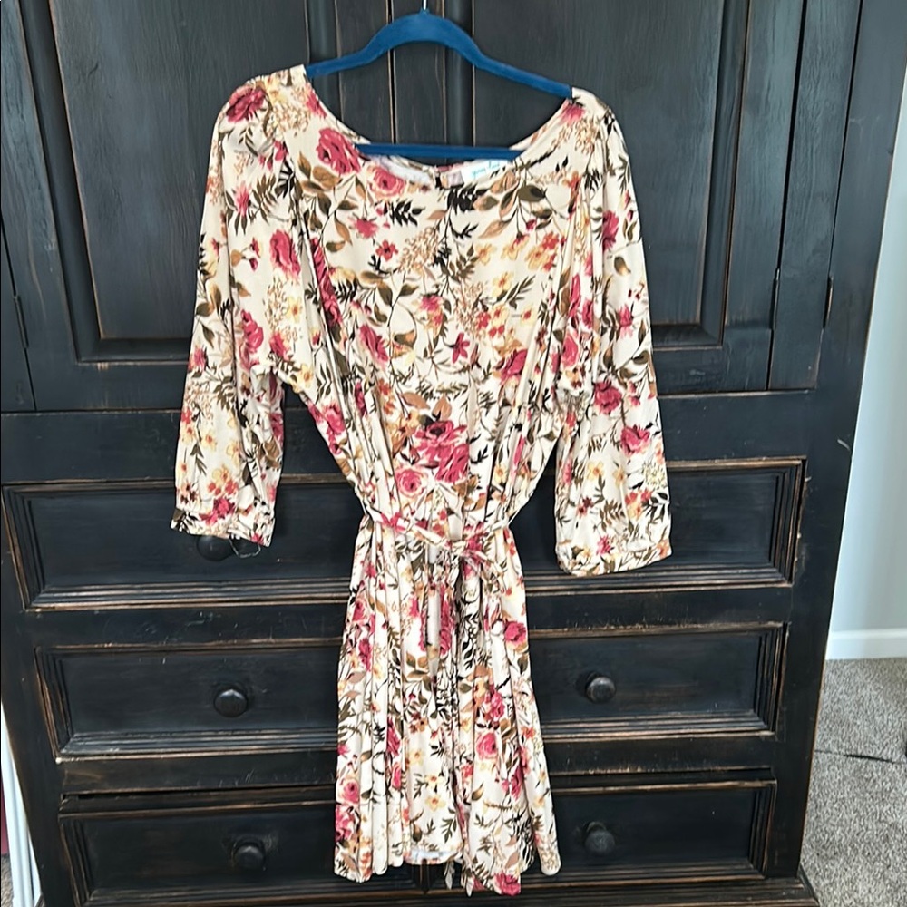 Grace & Lace Floral Long Sleeve Dress - Pink and Cream